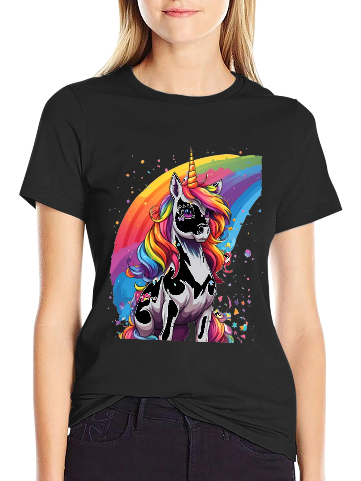 Rainbow Unicorn Graphic Tee - Black