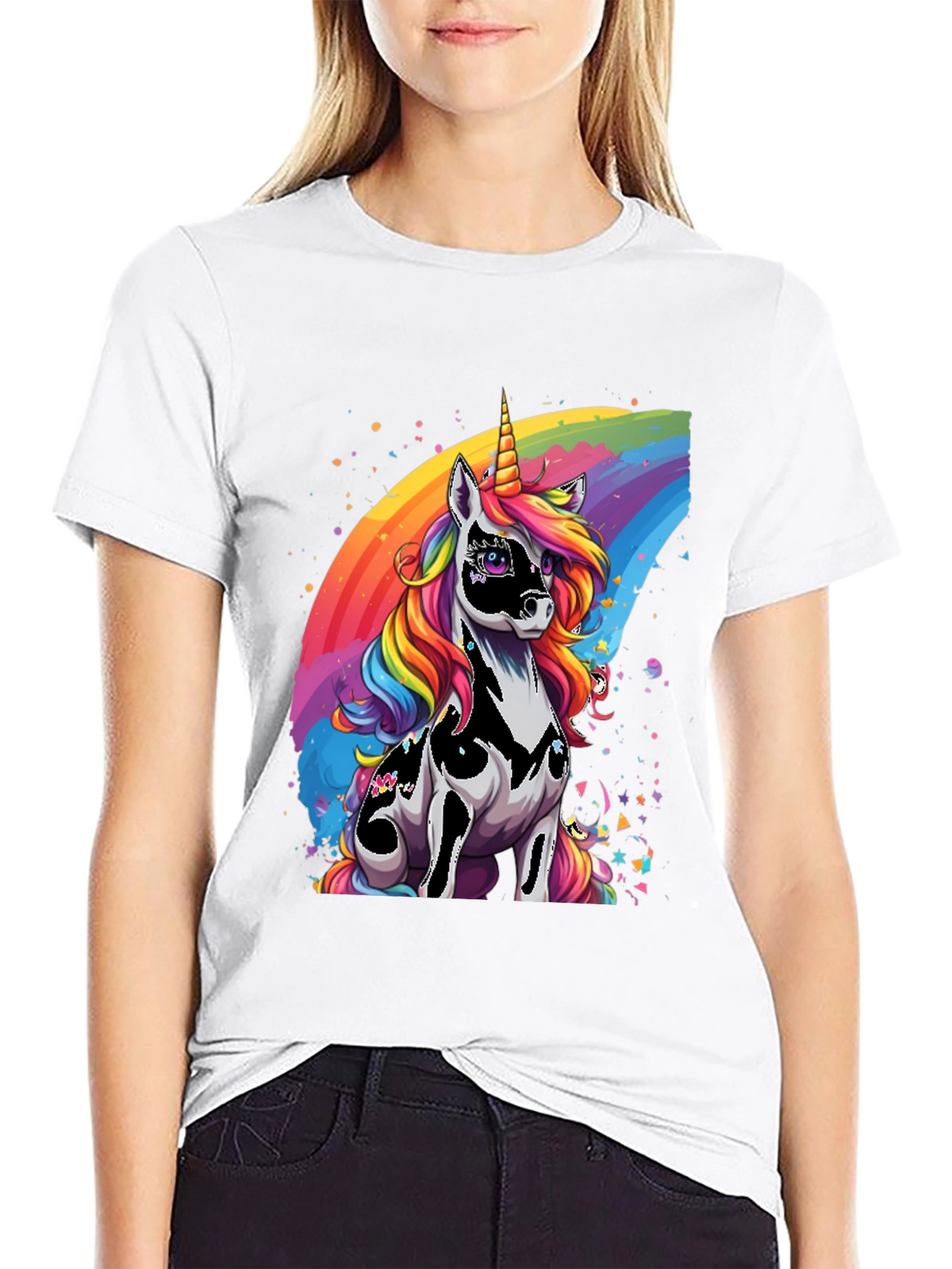 Rainbow Unicorn Graphic Tee - Black