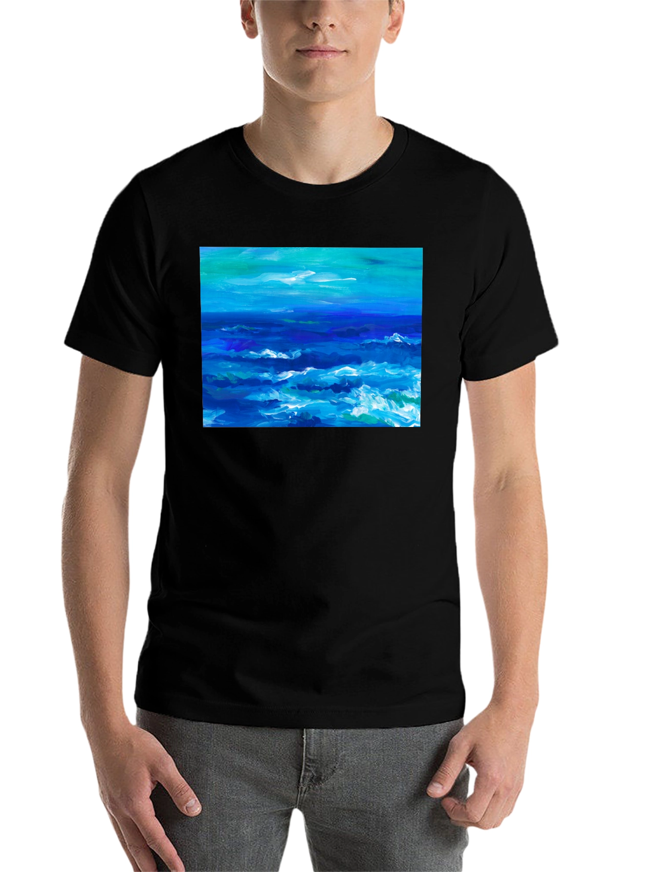 Ocean Wave Art Black T-Shirt