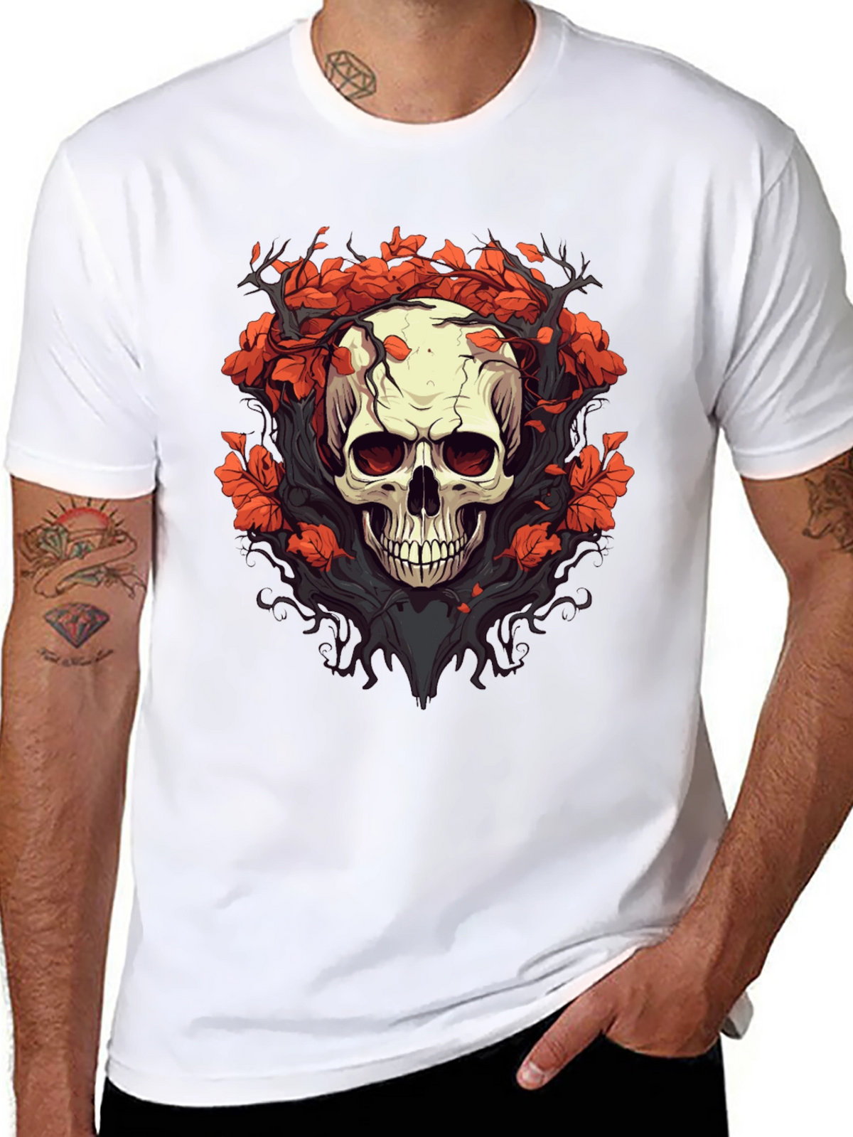 Skull & Floral Graphic Tee - Black T-Shirt