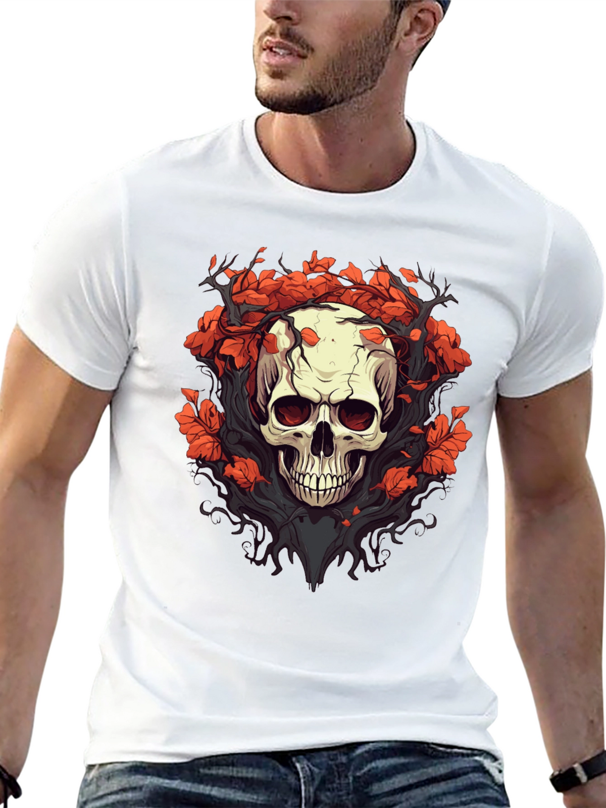 Skull & Floral Graphic Tee - Black T-Shirt