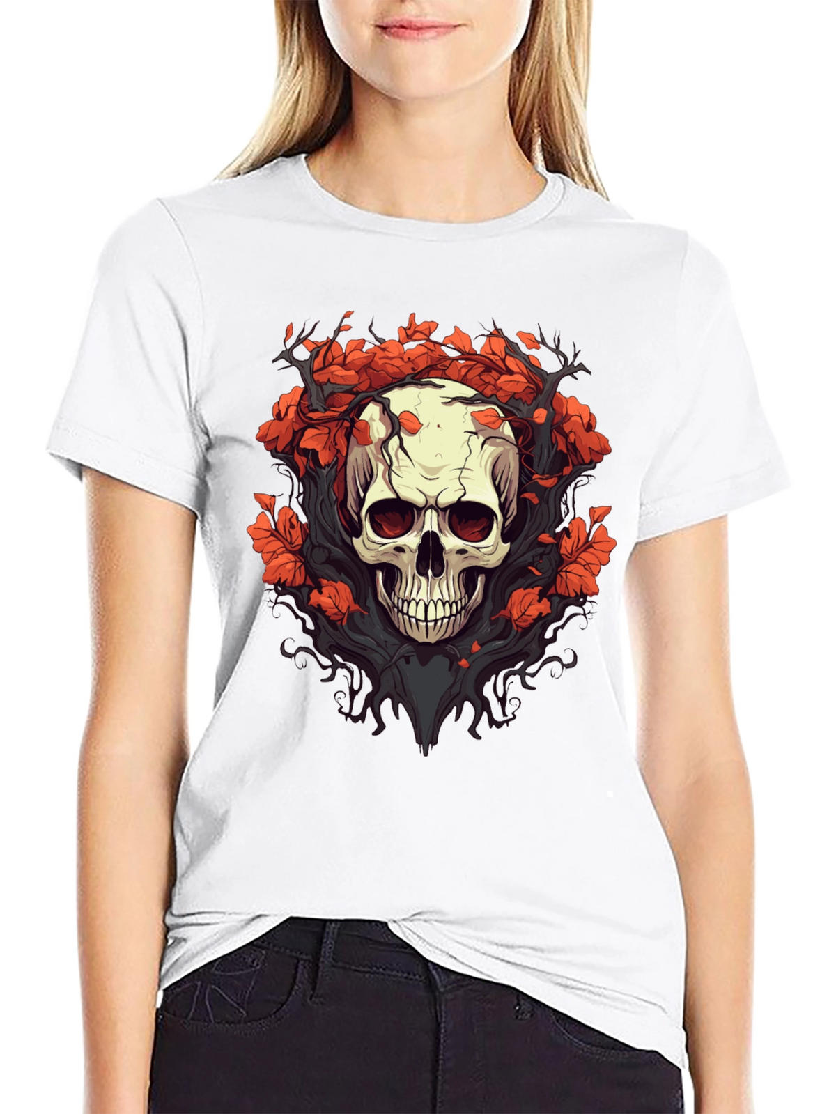 Skull & Floral Graphic Tee - Black T-Shirt