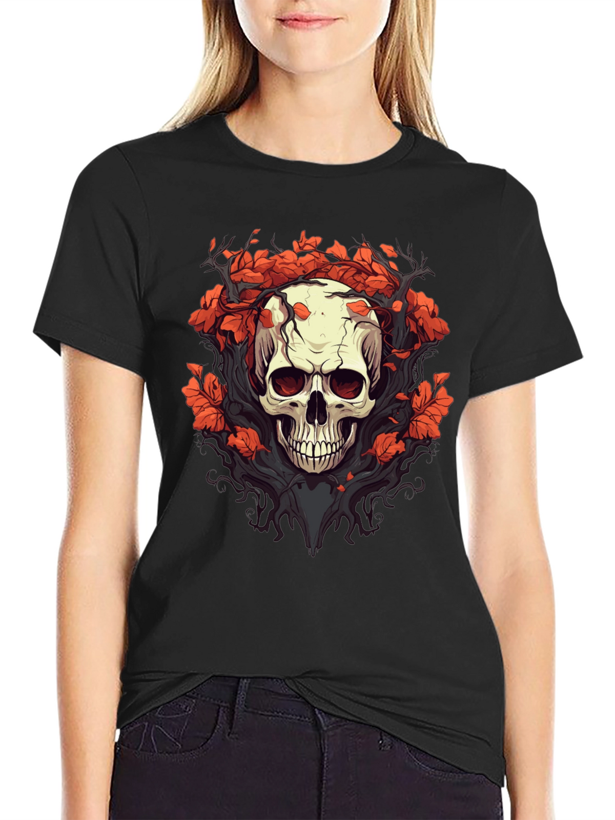 Skull & Floral Graphic Tee - Black T-Shirt