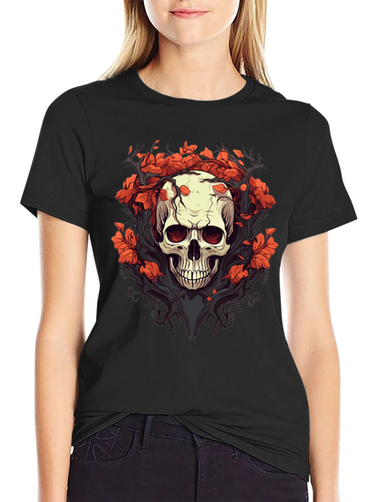 Skull & Floral Graphic Tee - Black T-Shirt