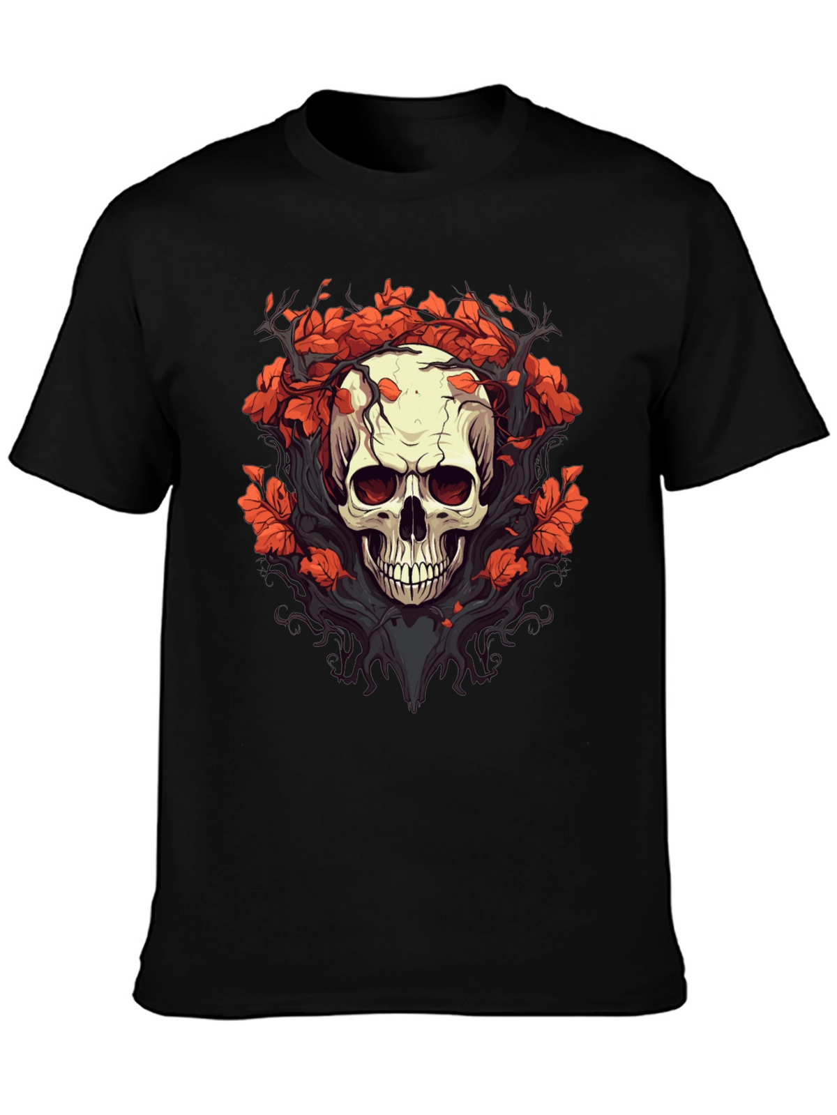 Skull & Floral Graphic Tee - Black T-Shirt