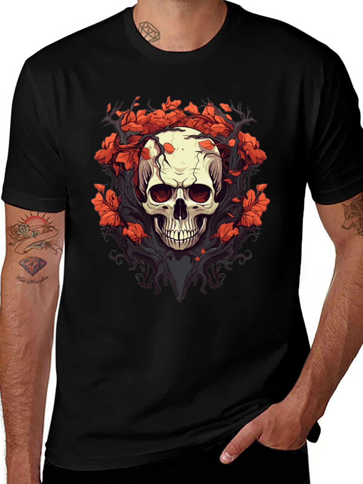 Skull & Floral Graphic Tee - Black T-Shirt