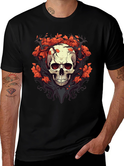 Skull & Floral Graphic Tee - Black T-Shirt