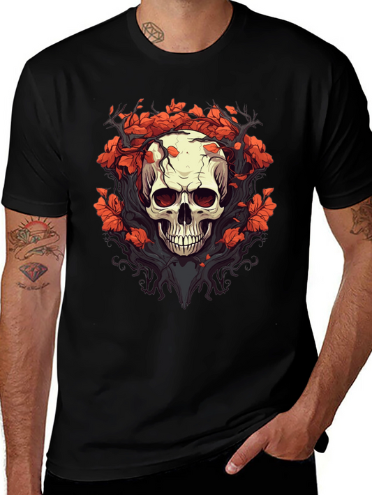 Skull & Floral Graphic Tee - Black T-Shirt