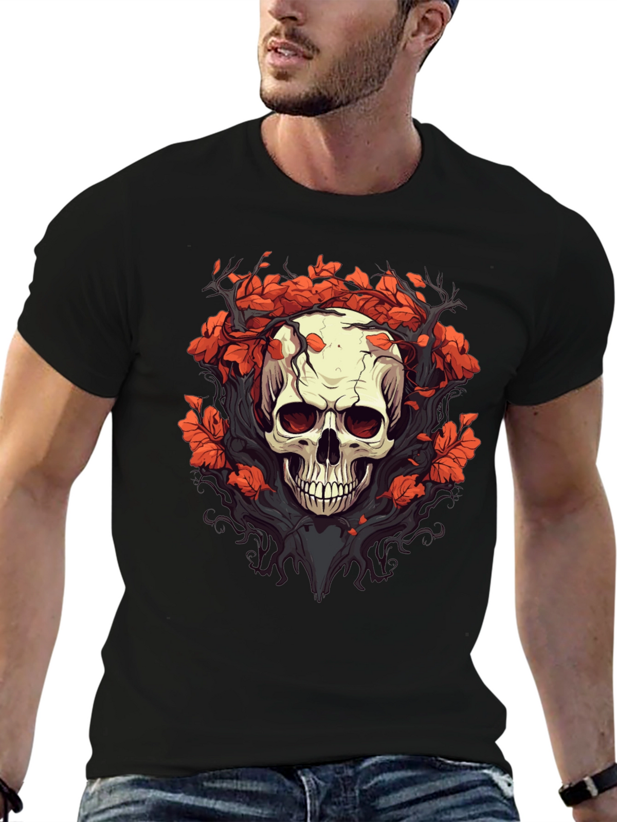 Skull & Floral Graphic Tee - Black T-Shirt