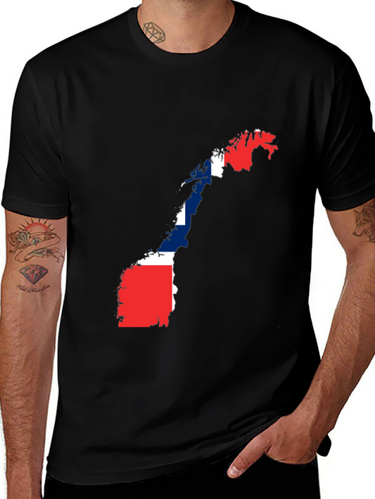 Norway Flag Map Graphic Tee - Black Cotton T-Shirt