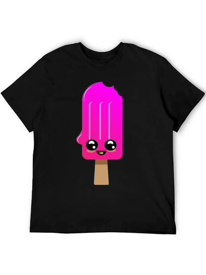 Kawaii Popsicle Graphic Tee - Black Cotton Blend Shirt