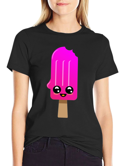 Kawaii Popsicle Graphic Tee - Black Cotton Blend Shirt