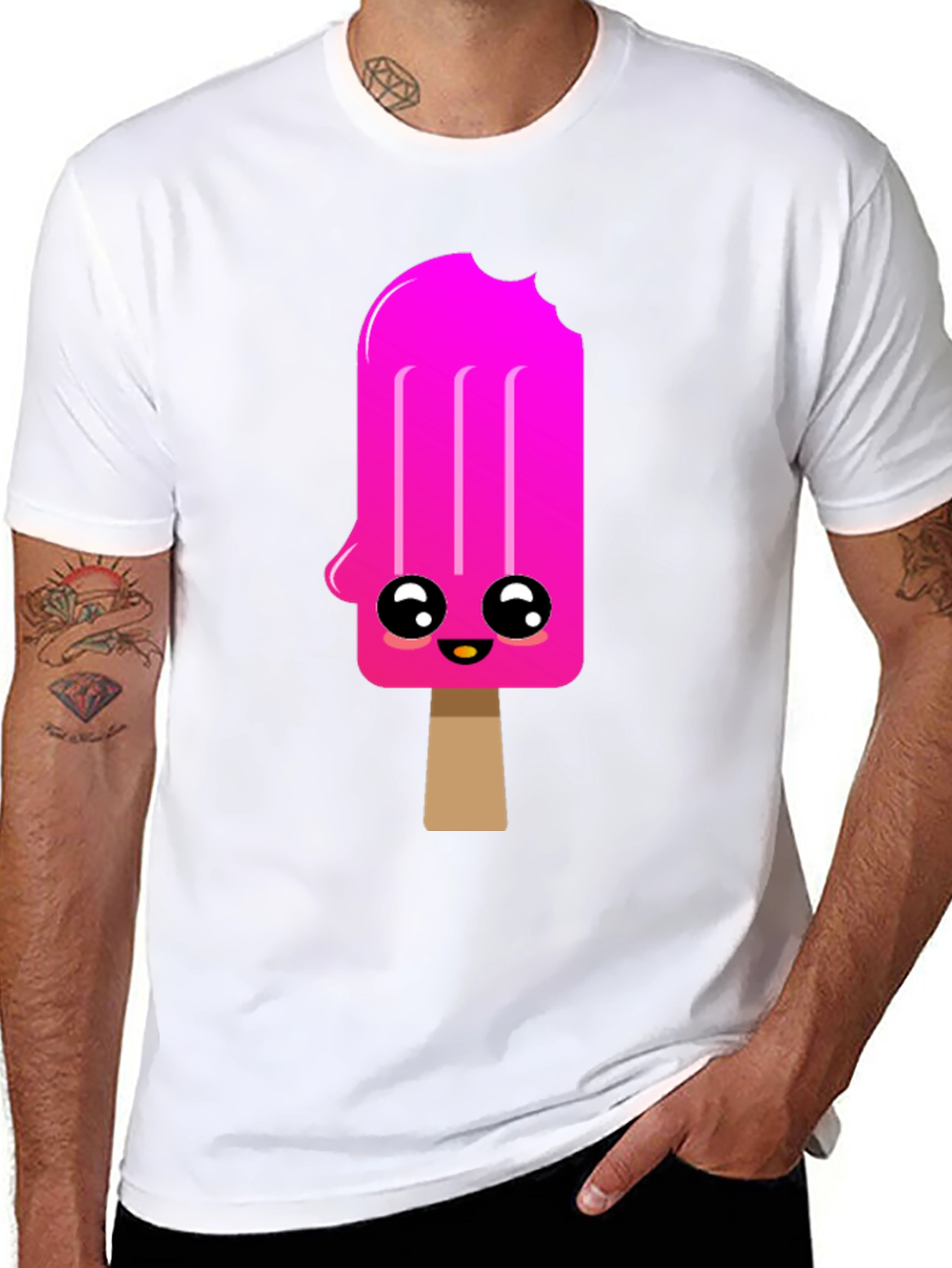 Kawaii Popsicle Graphic Tee - Black Cotton Blend Shirt