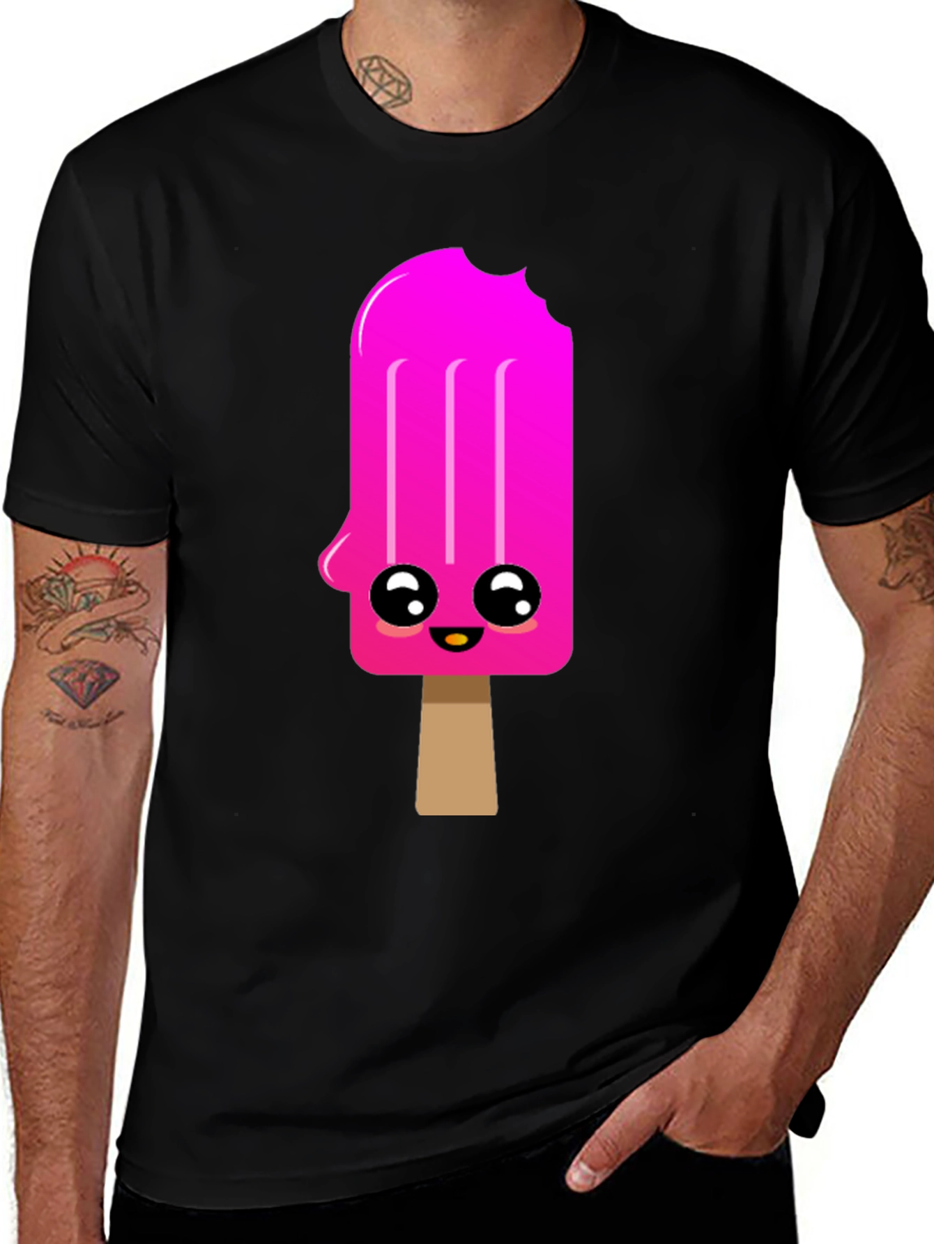 Kawaii Popsicle Graphic Tee - Black Cotton Blend Shirt