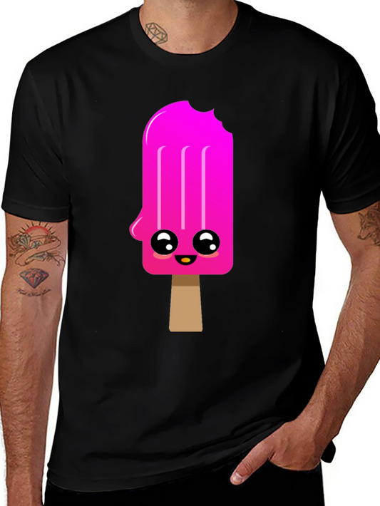 Kawaii Popsicle Graphic Tee - Black Cotton Blend Shirt