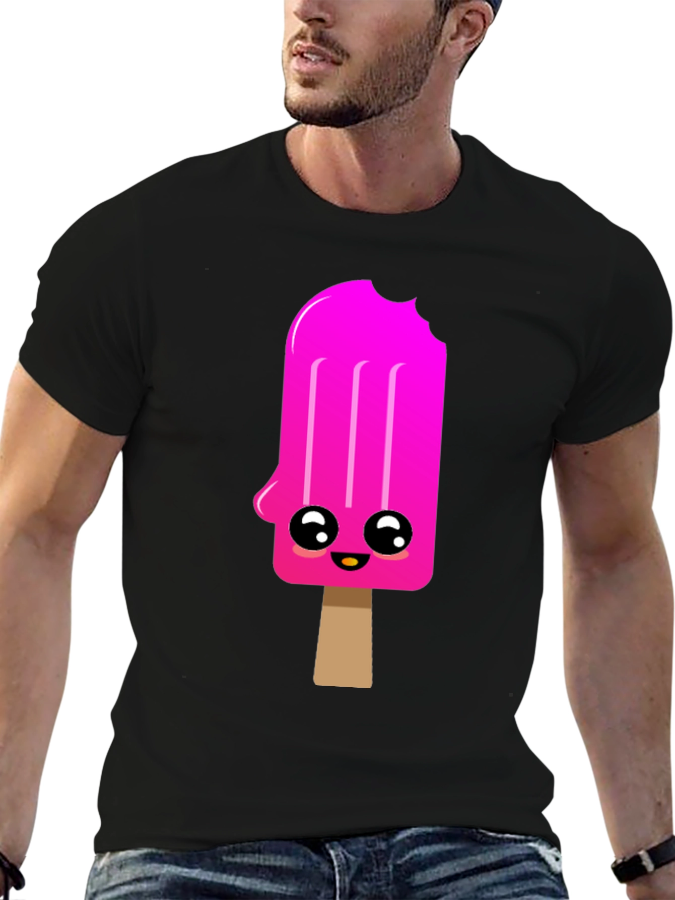 Kawaii Popsicle Graphic Tee - Black Cotton Blend Shirt