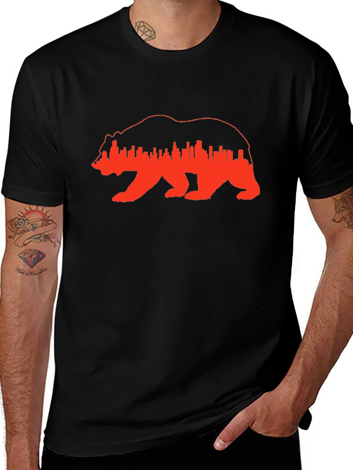 Bear & Cityscape Graphic Tee - Trendy Menswear