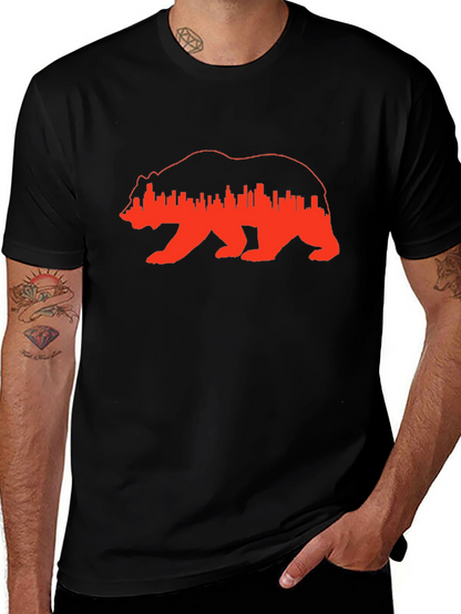 Bear & Cityscape Graphic Tee - Trendy Menswear