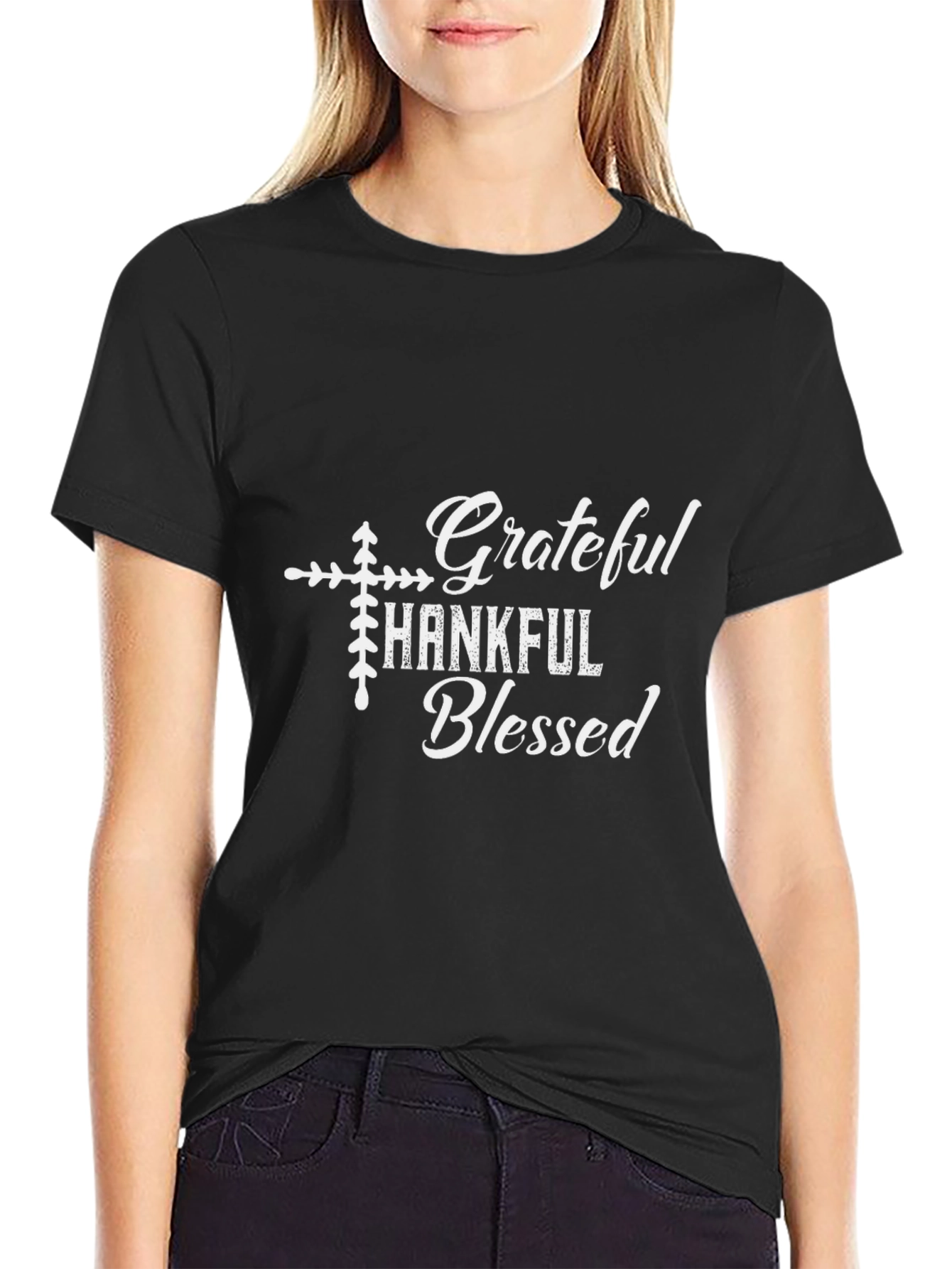 Grateful Thankful Blessed Black Graphic Tee