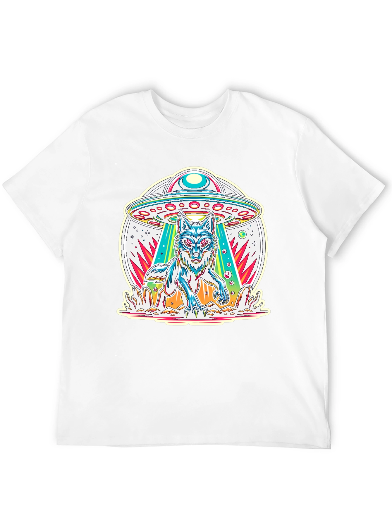 UFO Wolf Graphic Tee - Trendy Alien Abduction T-Shirt