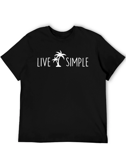 Live Simple Palm Tree Graphic T-Shirt - Casual Style