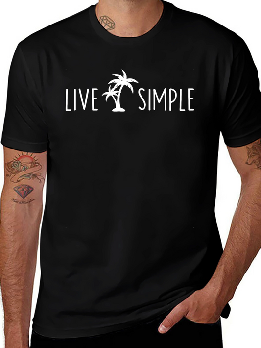 Live Simple Palm Tree Graphic T-Shirt - Casual Style