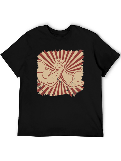 Arm Wrestling Graphic Tee - Retro Style Black T-Shirt