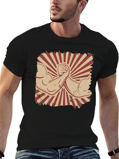 Arm Wrestling Graphic Tee - Retro Style Black T-Shirt