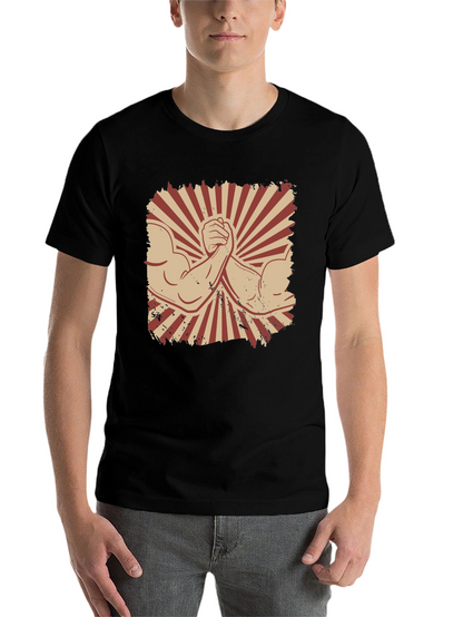 Arm Wrestling Graphic Tee - Retro Style Black T-Shirt