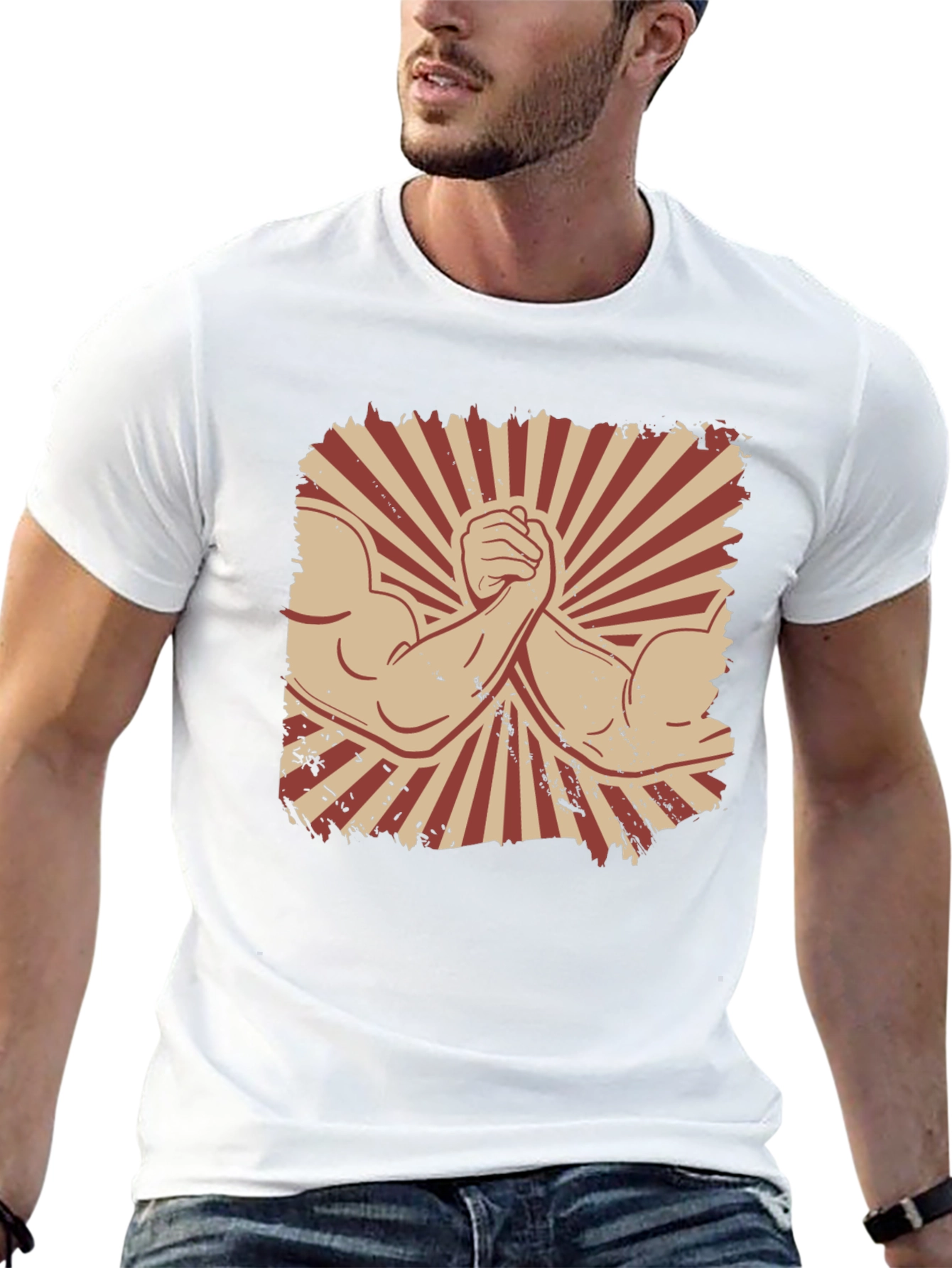 Arm Wrestling Graphic Tee - Retro Style Black T-Shirt