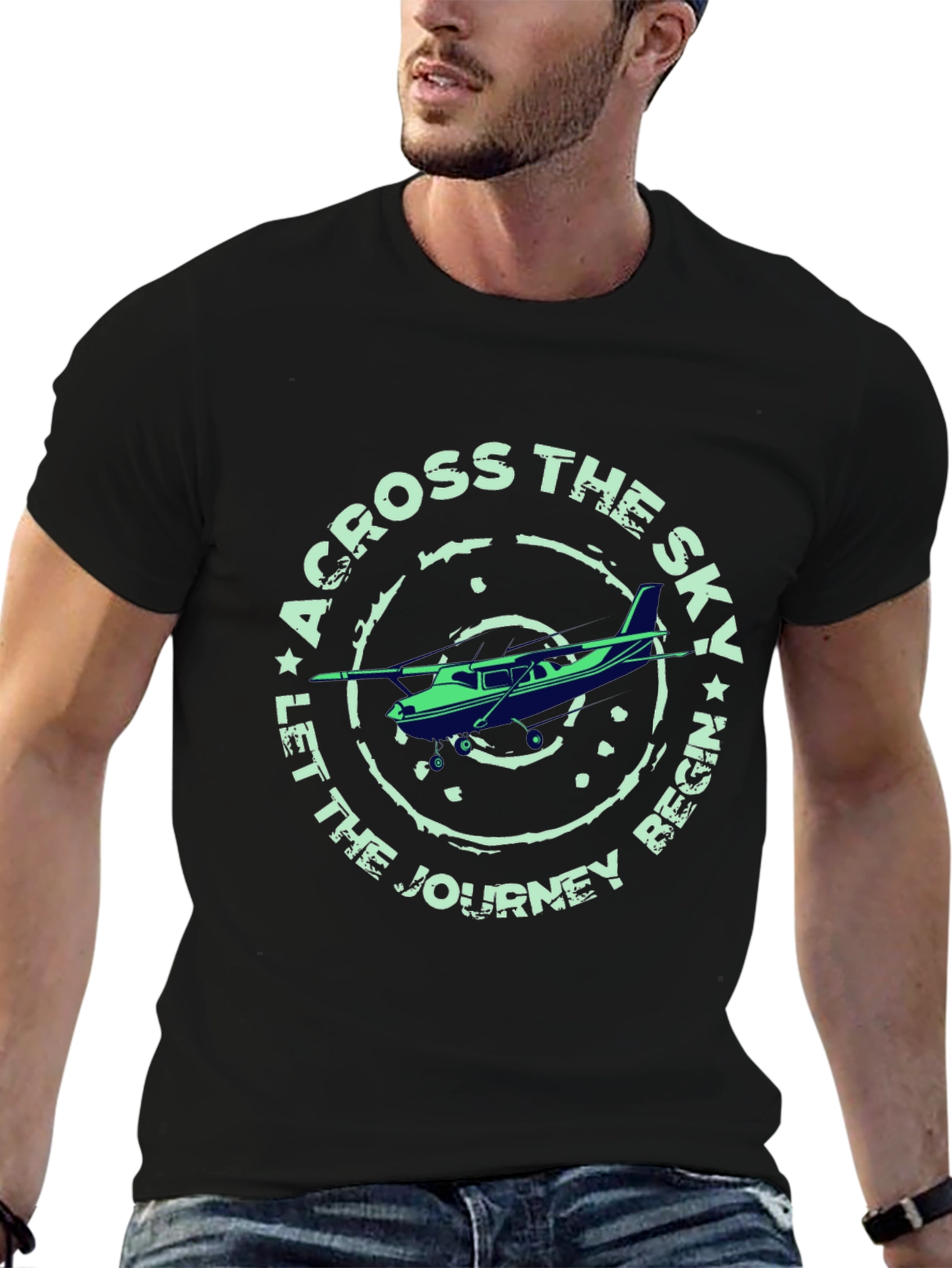 Across The Sky Airplane Graphic T-Shirt
