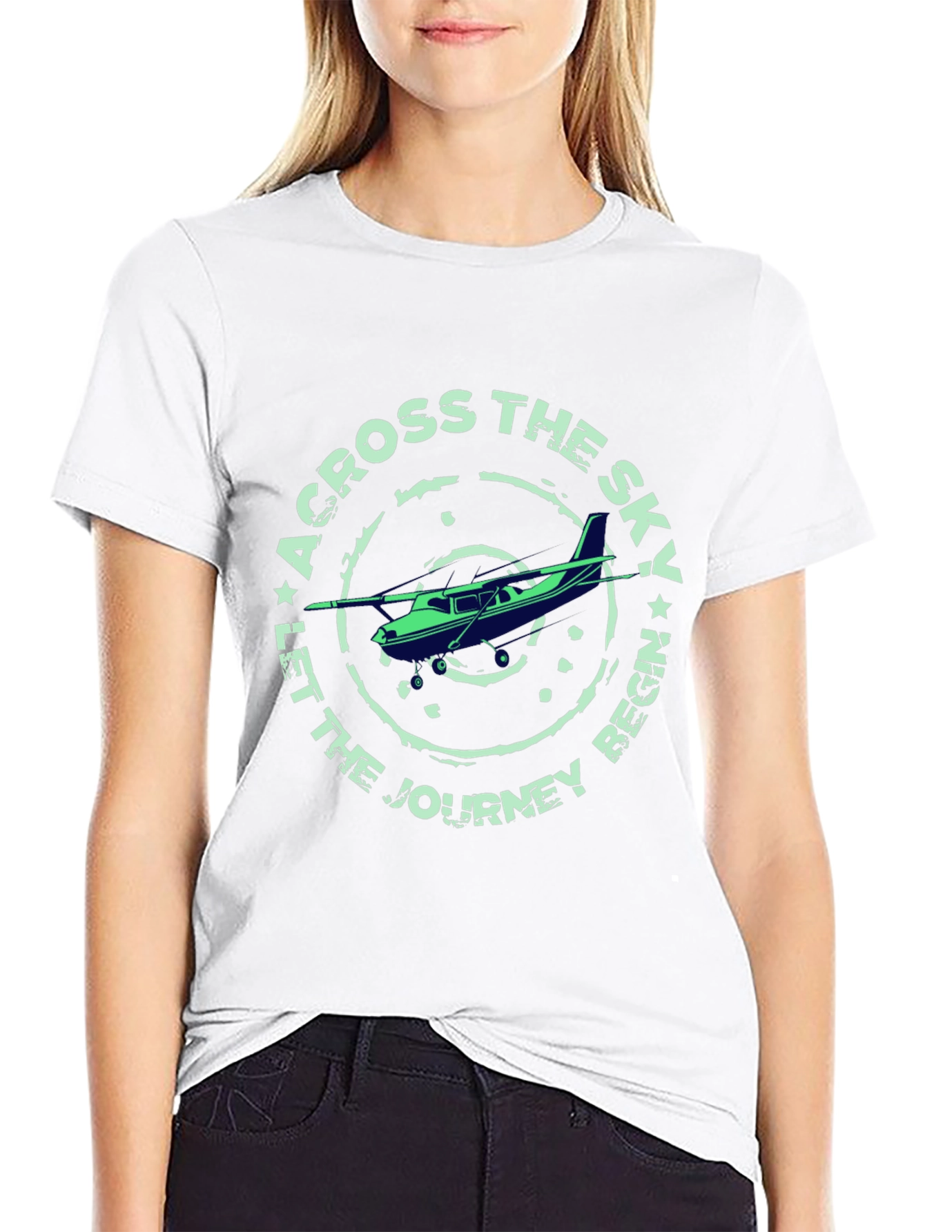 Across The Sky Airplane Graphic T-Shirt