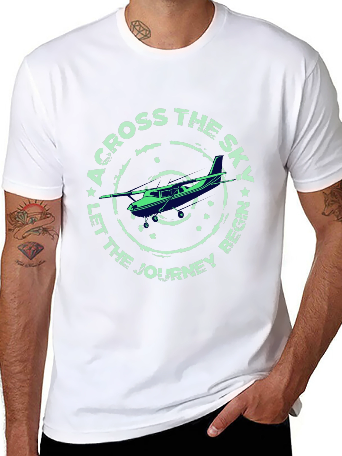 Across The Sky Airplane Graphic T-Shirt