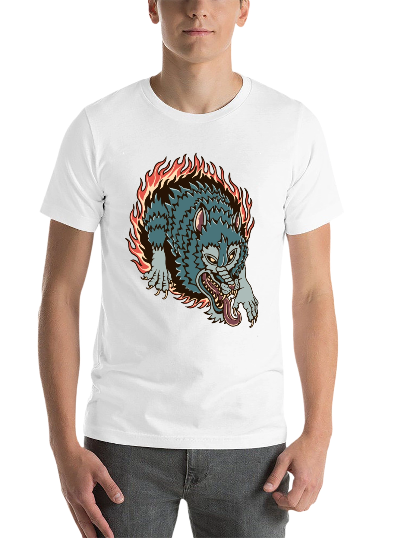 Fiery Wolf Graphic Black T-Shirt