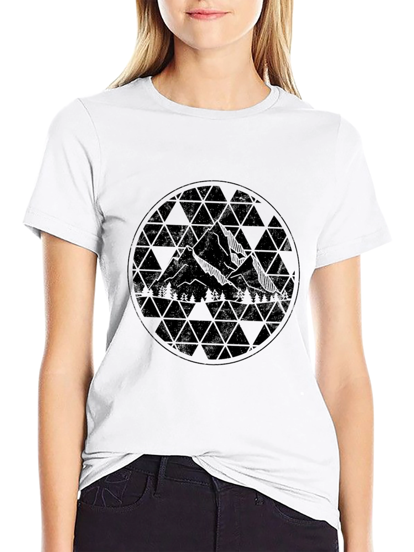 Geometric Mountain Design Black T-Shirt