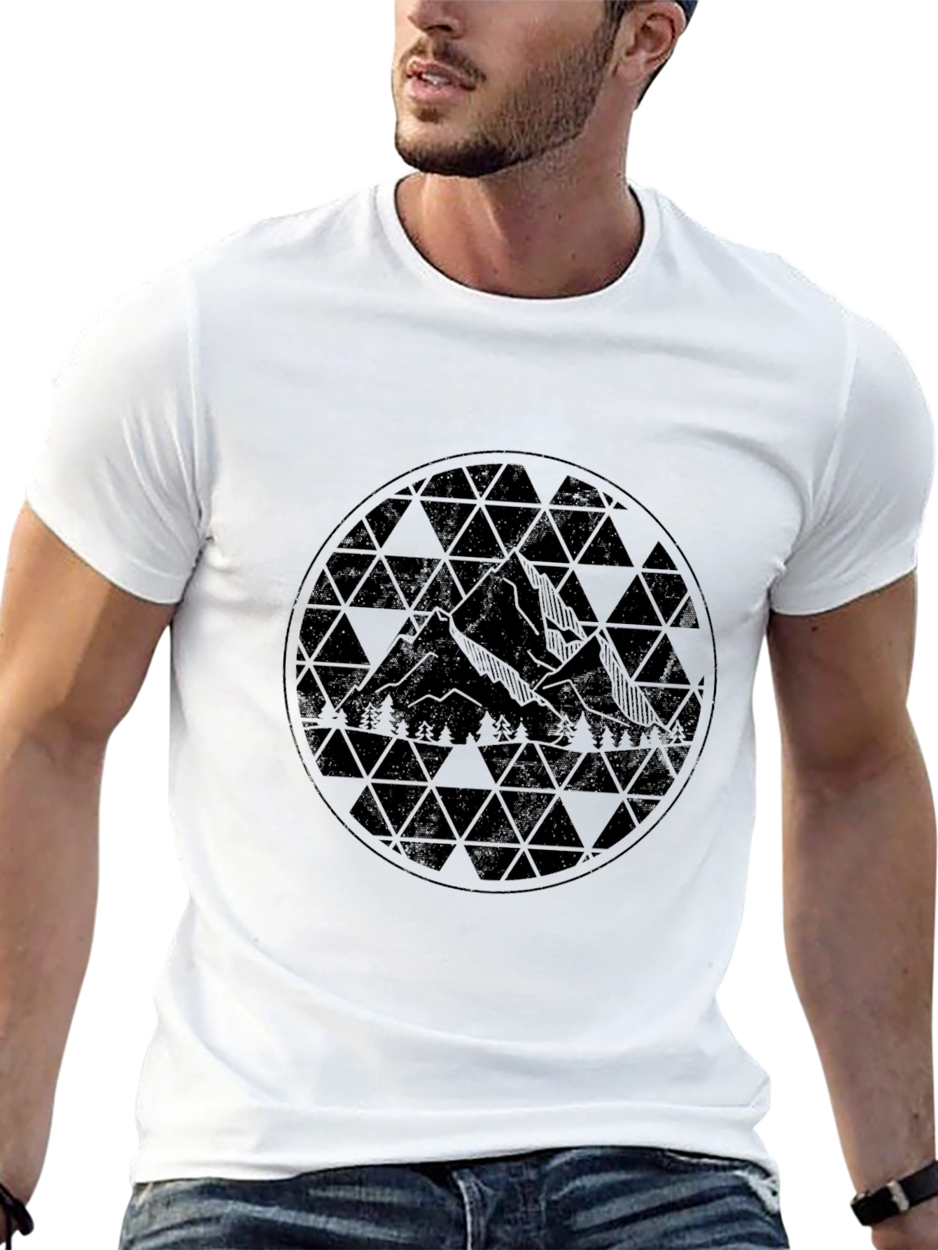 Geometric Mountain Design Black T-Shirt