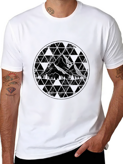 Geometric Mountain Design Black T-Shirt