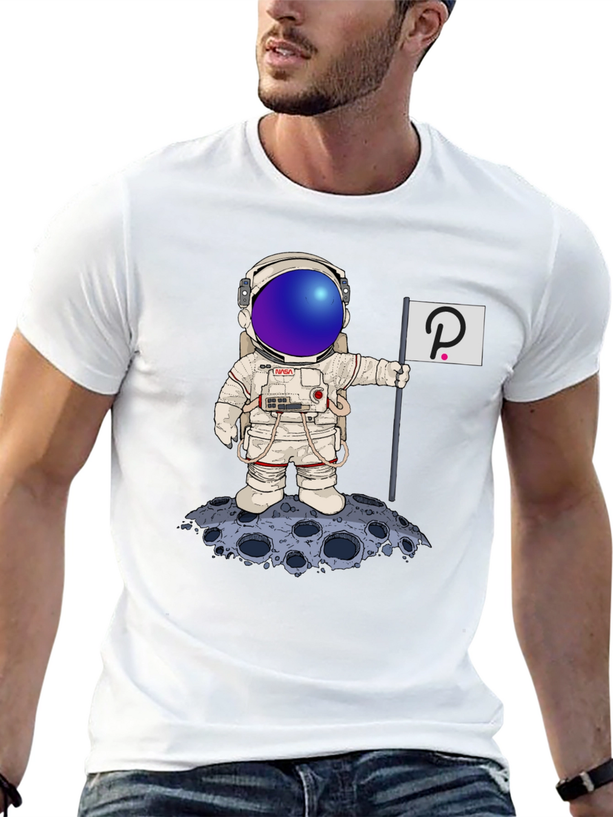 Astronaut Polkadot Graphic Tee - Space Crypto Fashion
