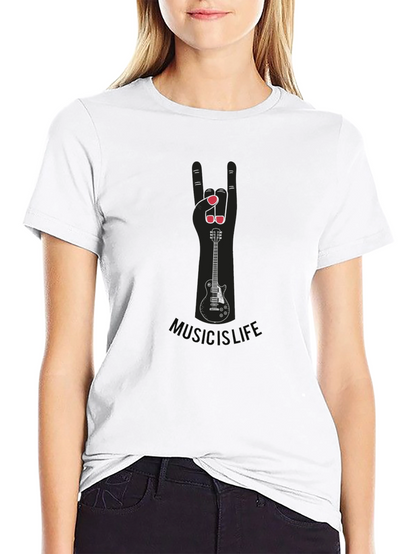 Music is Life Guitar Hand Sign Tee