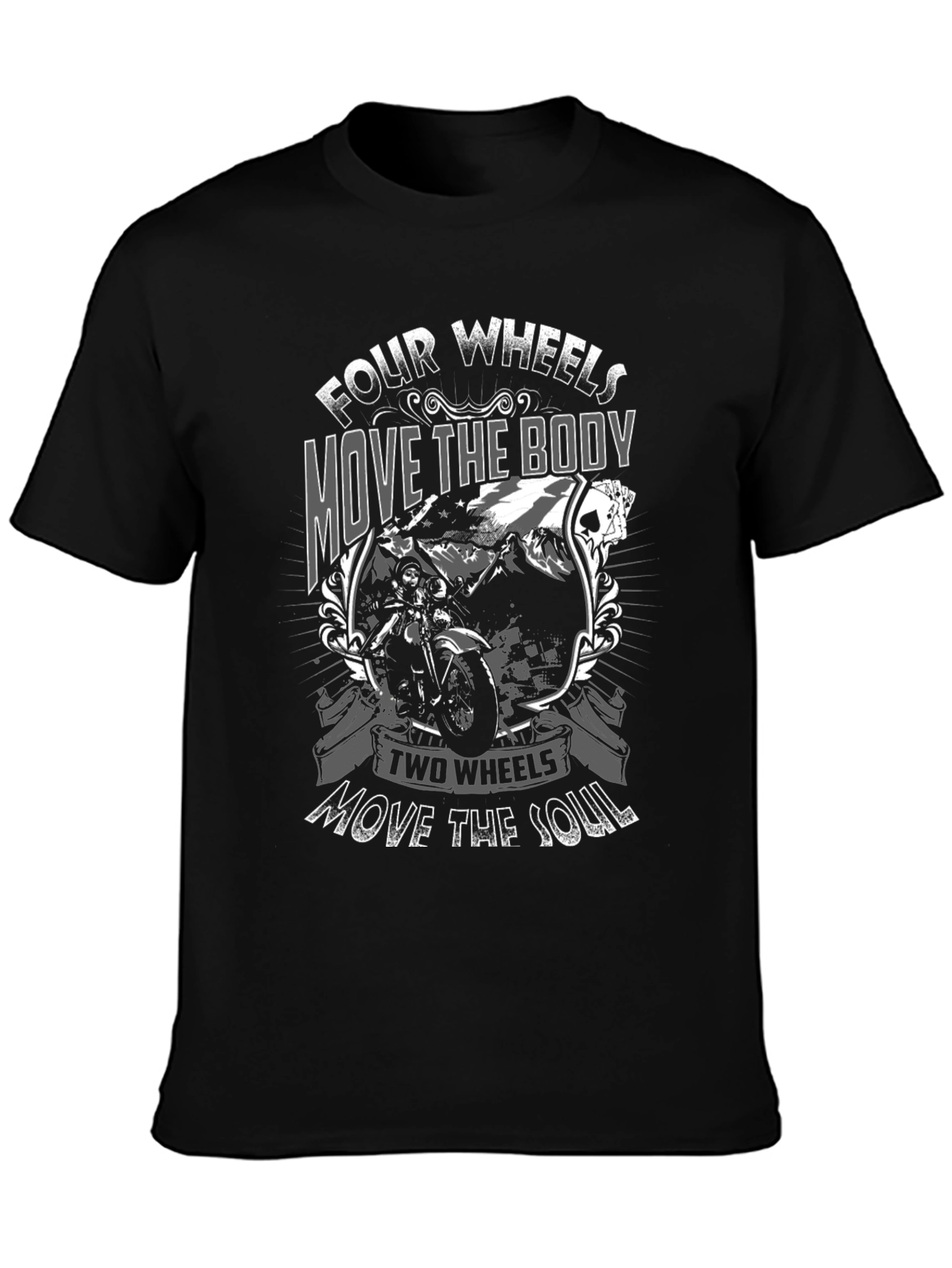 Motorcycle Graphic T-Shirt: Four Wheels Two Wheels