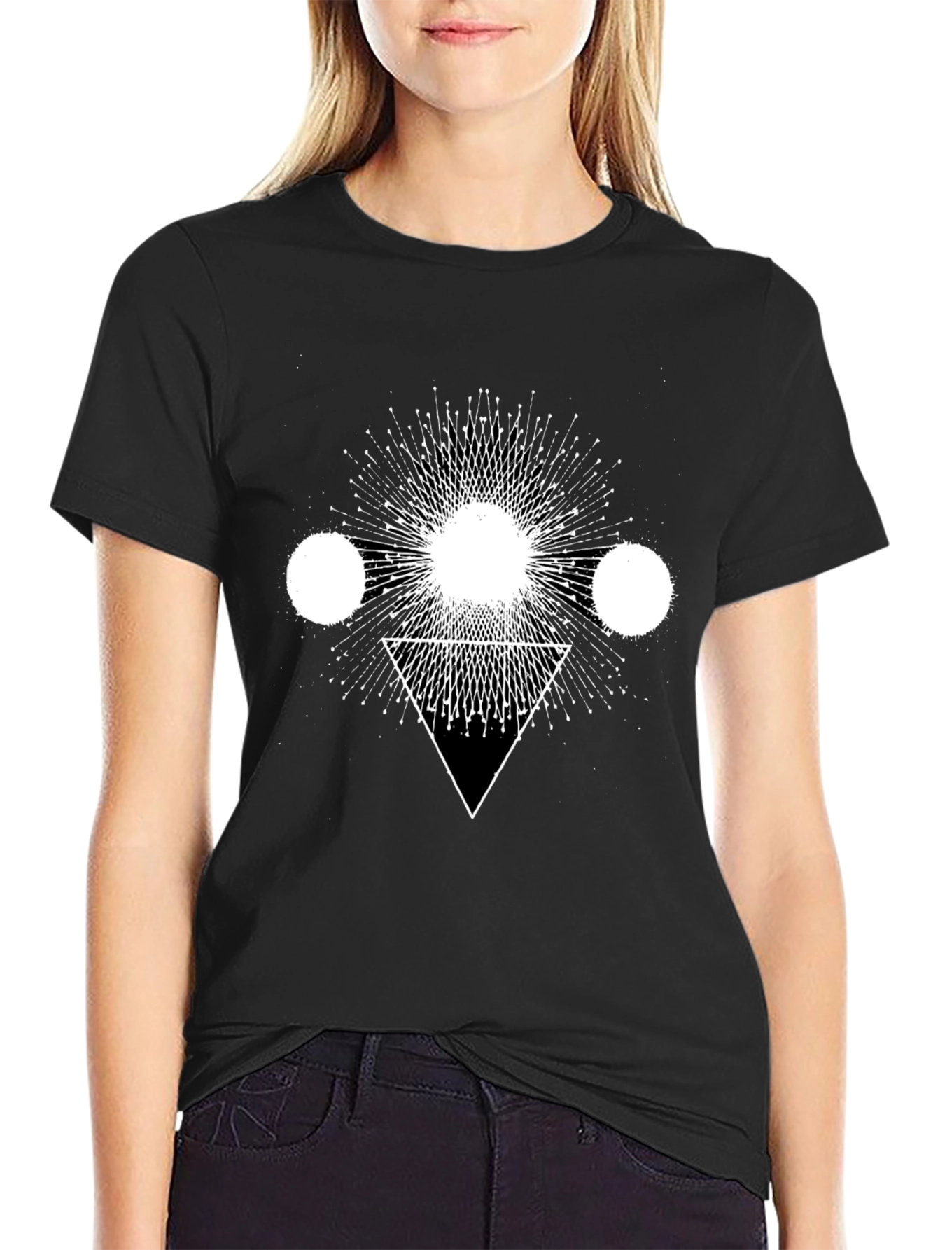 Geometric Print Black Cotton T-Shirt