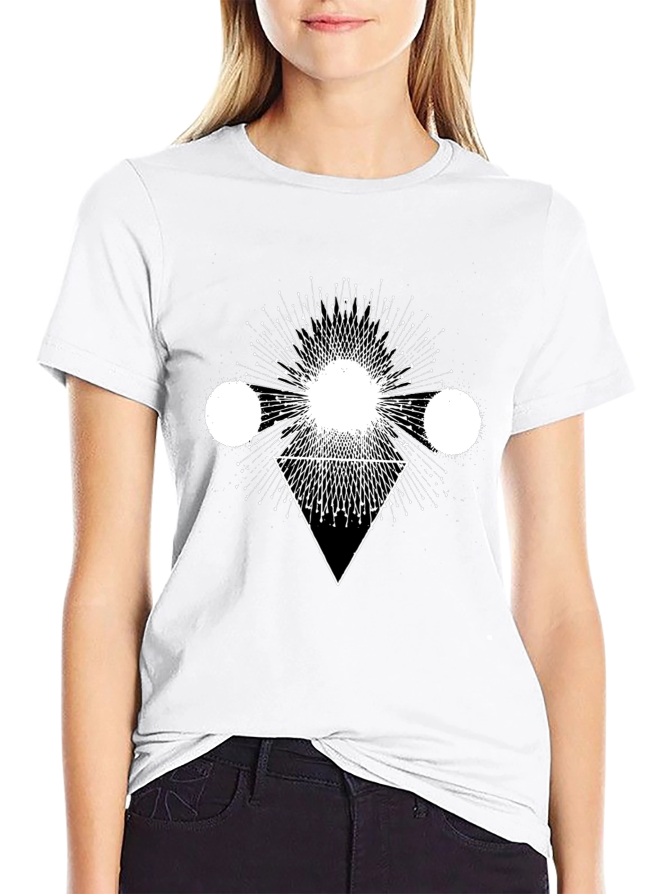 Geometric Print Black Cotton T-Shirt