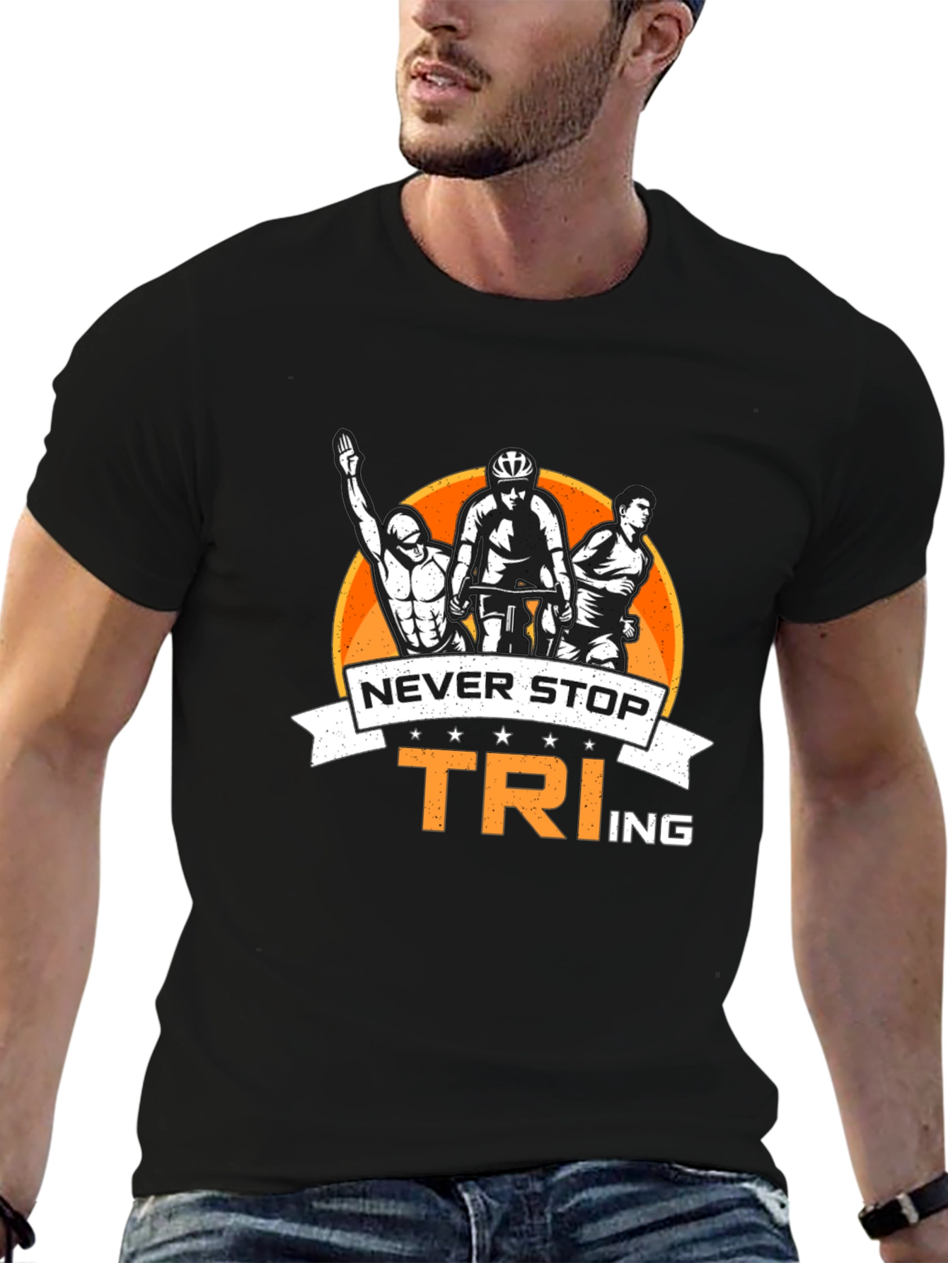 Never Stop TRIing T-Shirt: Triathlon Design