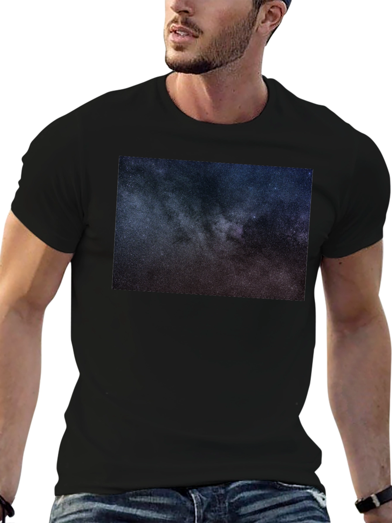 Cosmic Galaxy Print Black T-Shirt