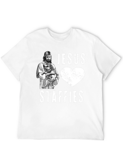 Jesus Loves Staffies T-Shirt - Funny Dog Lover Tee
