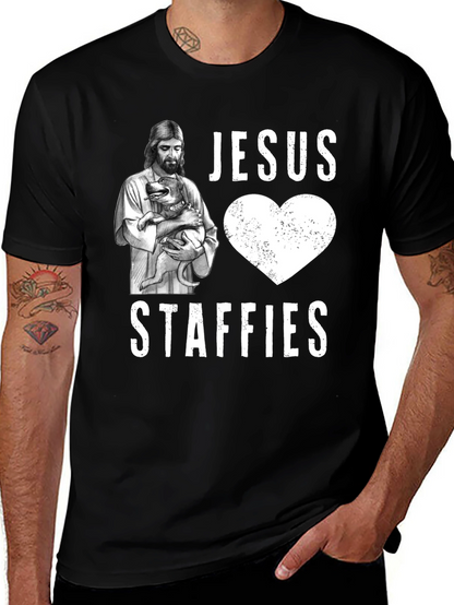 Jesus Loves Staffies T-Shirt - Funny Dog Lover Tee