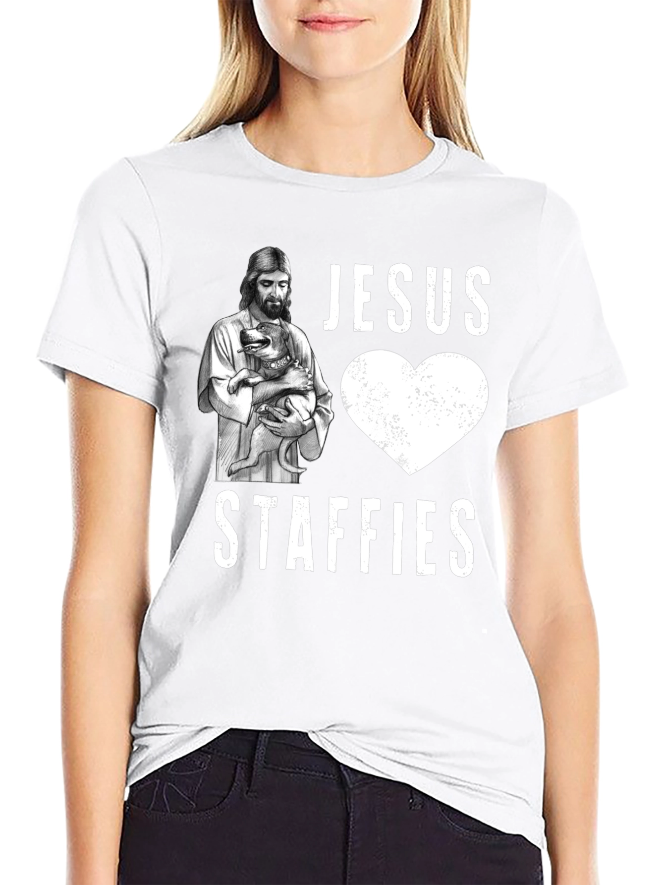 Jesus Loves Staffies T-Shirt - Funny Dog Lover Tee