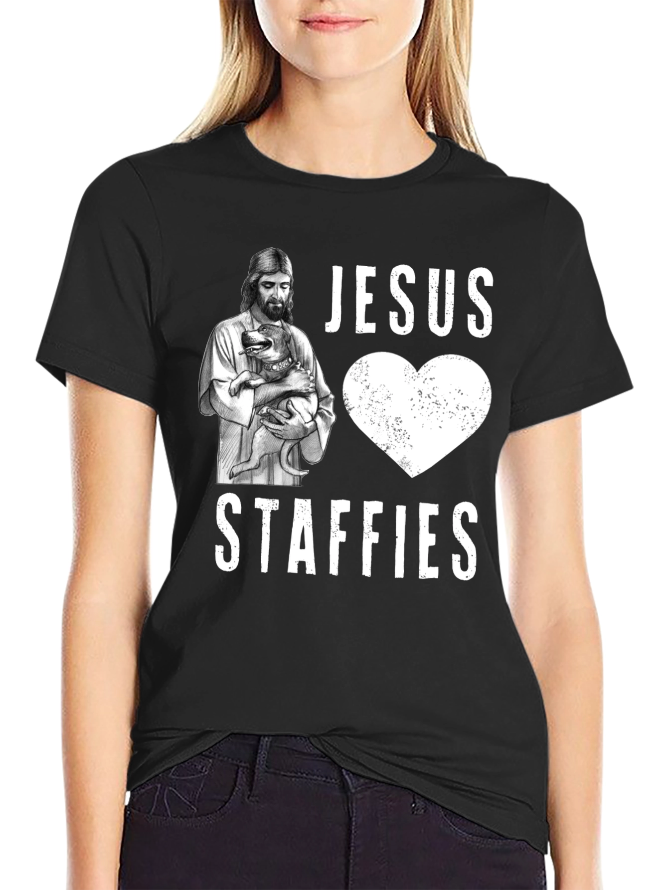 Jesus Loves Staffies T-Shirt - Funny Dog Lover Tee