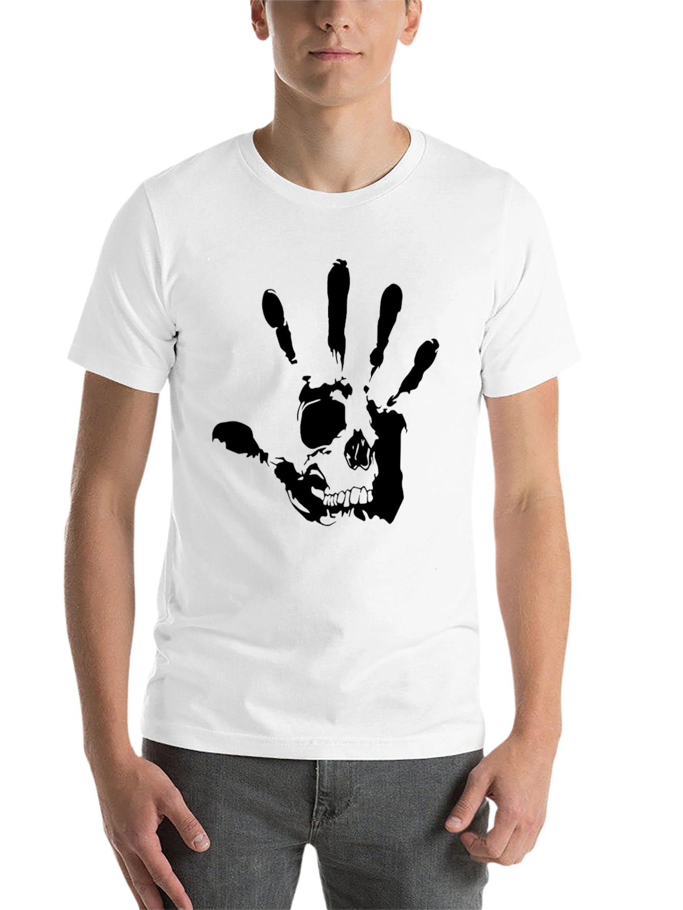 Skull Handprint Graphic Black T-Shirt