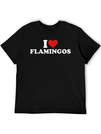I Heart Flamingos Graphic Tee - Black Cotton Shirt